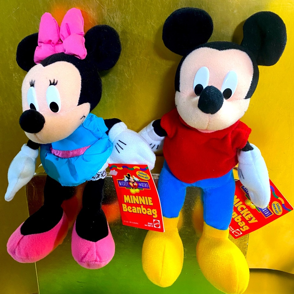 DISNEY VTG NWT MICKEY FOR KIDS MICKEY MOUSE & MINNIE MOUSE BEAN BAG PLUSH 10”